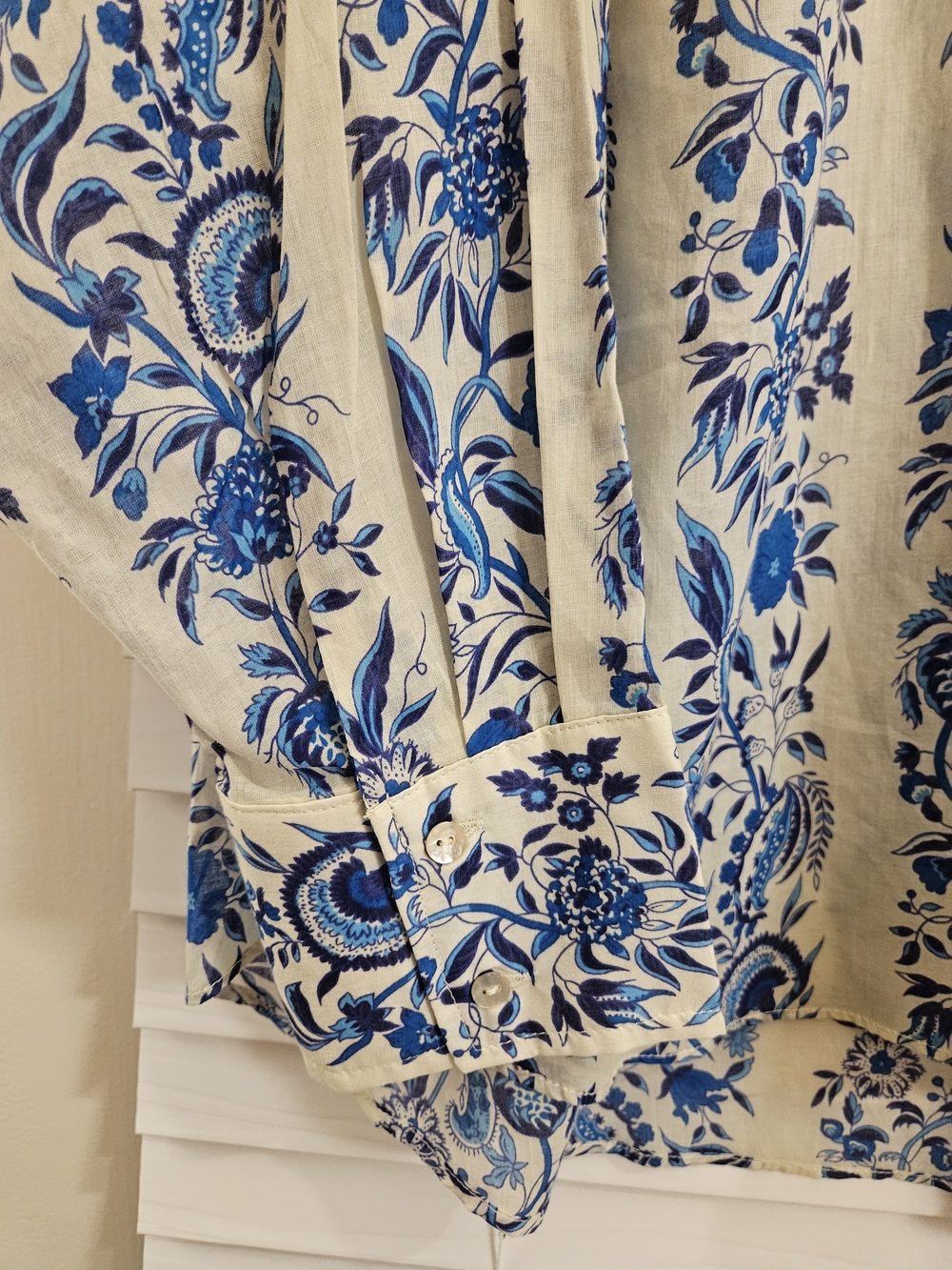 NWT Chelsea & Theodore Blue White Floral Block Print Button Front Shirt Sz 2X - Picture 9 of 11